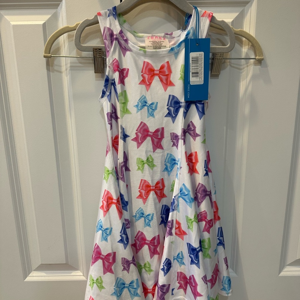Terez White Tank Dress with Multicolor Bows